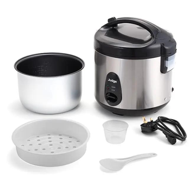 Judge 1.8L Stainless Steel Rice Cooker with Steamer Basket, Measuring Cup, Serving Spoon - Silver