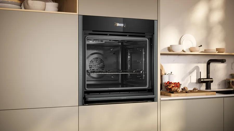 Neff N70 Electric Oven Graphite Slide & Hide Pyrolytic Cleaning Home Connect Touchscreen 71 litres