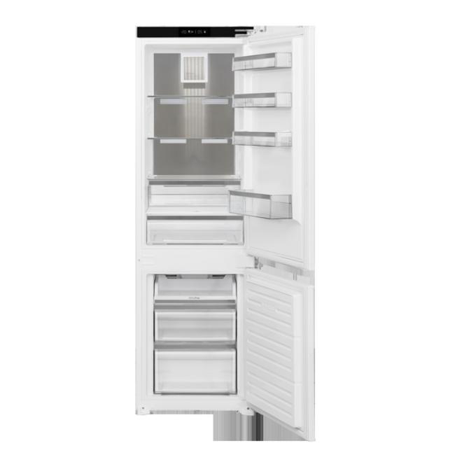 Belling Fridge Freezer White with Shelves, Drawers, Door, Interior Lights, Silver Trim