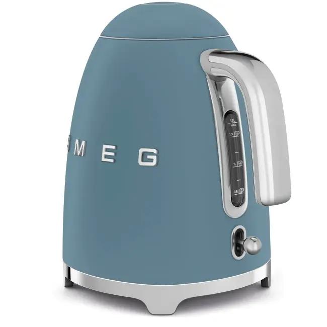 Smeg 50's Style 1.7L Kettle | Storm Blue | 3000W | Soft Opening Lid, Limescale Filter, 360 Swivel Base, Auto Shut-off | Blue Kettle, Chrome Handle, Silver Base, Smeg Logo