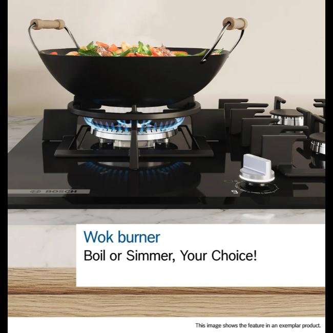 Bosch Series 6 Gas Hob 5 Burner Black with Image Features