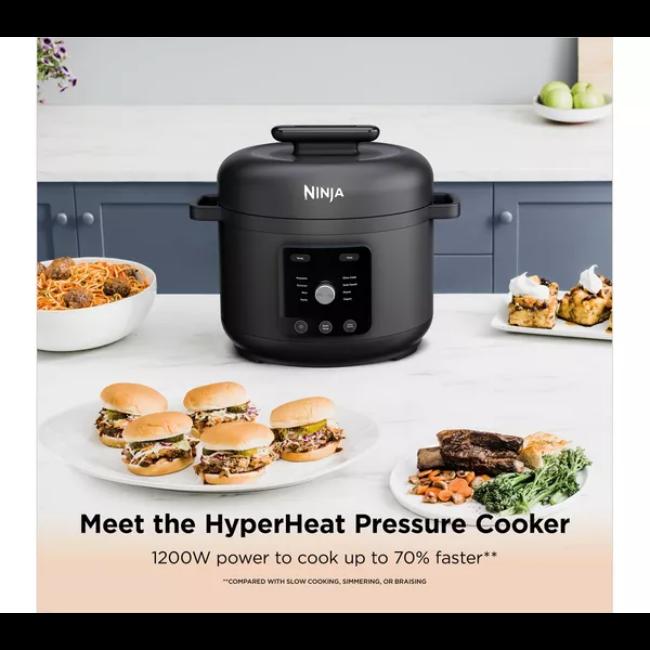 Ninja HyperHeat 6L 9-in-1 Pressure & Rice Cooker PC201UK - 1200W, Black, Easy-Clean Ceramic Coating, Digital Display, Control Dial, Power, Start/Stop, Keep Warm
