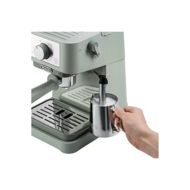 DeLonghi Stilosa Manual Pump Espresso Coffee Machine - Green, 15 Bar, Cappuccino System, Stainless Steel Boiler, Removable Drip Tray, Accepts Ground Coffee & ESE Pods