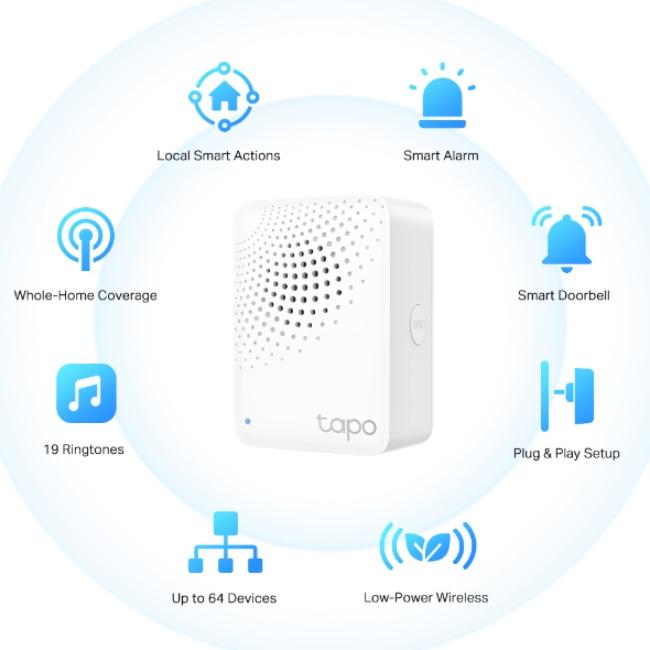TP-Link Smart IoT Hub with Chime | Smart Alarm, Doorbell, Whole Home Coverage, Low-Power Wireless, Tapo Ecology, Wi-Fi, Up to 64 Devices