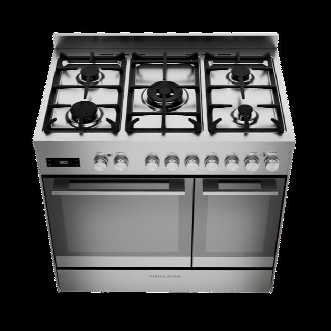 Fisher & Paykel 5 Burner Dual Fuel Freestanding Cooker - Stainless Steel Oven