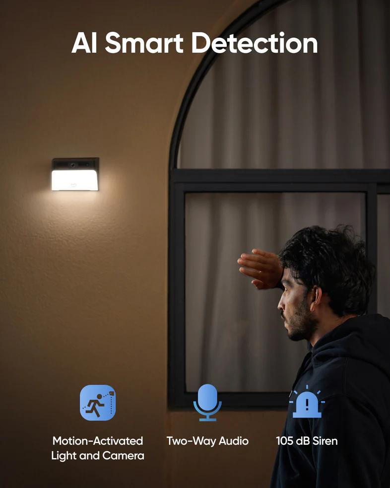 Eufy Solar Powered 2K Wall Light Camera with Solar Panel and Camera