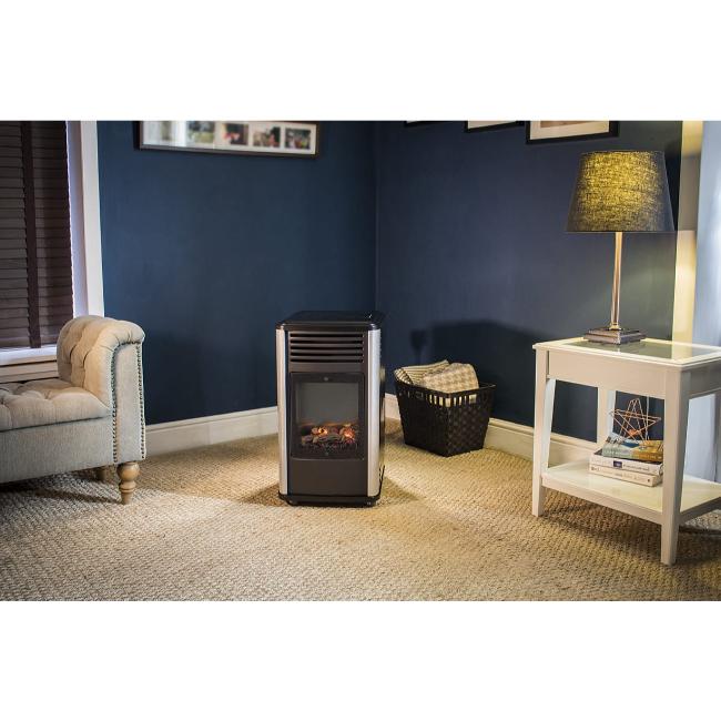 Sahara Manhattan Portable Gas Heater Black Silver Electronic Ignition Real Flame 3.4kW Butane Size L51 x W37 x H68