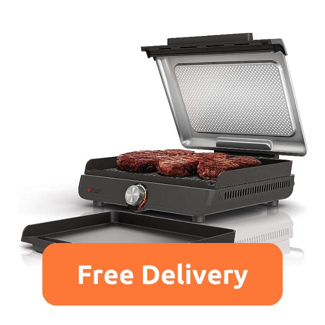 Ninja Sizzle Indoor Grill & Flat Plate | Low Smoke | High-Heat Cooking | Includes Grill Plate & Flat Plate | GR101UK | Free Delivery | 
