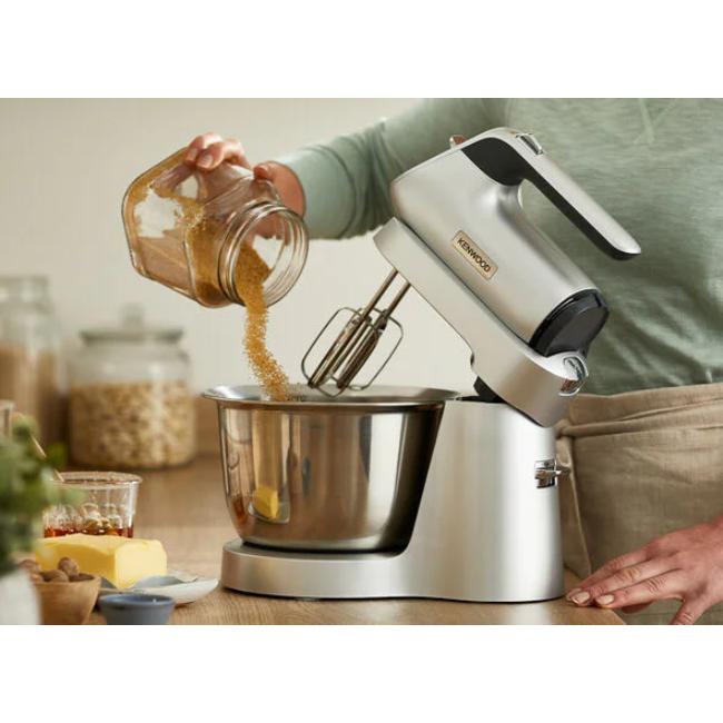 Kenwood Chefette Stand Mixer Silver 3.5L Bowl 650W - Pulse, Rotating Bowl, Twin Beaters, Kneaders, Cord Storage, Safety Interlock, SureGrip Handle, Dispense Button, Dishwasher-safe Parts