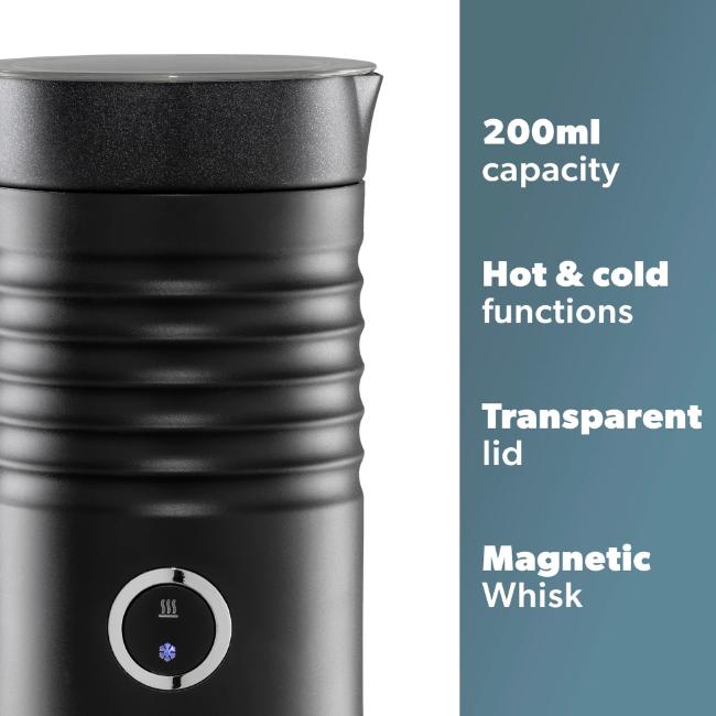Daewoo 200ml Electric Milk Frother & Warmer - Black - Hot & Cold Functions, 100-120 Sec Heat Time, 500-600W, 3 Year Warranty, Compact Design