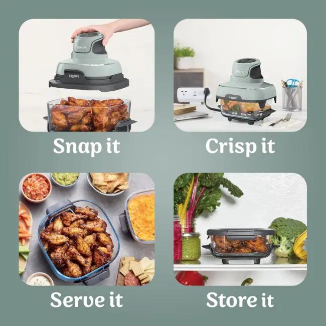 Ninja CRISPi 4-in-1 Portable Glass Air Fryer | Sage | Air Fry, Roast, Keep Warm, Recrisp | Glass