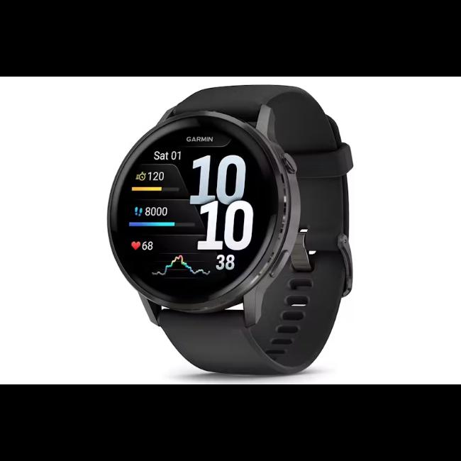 Garmin Venu 4 41mm Smartwatch Black Slate AMOLED Display Silicone Strap Stainless Steel Bezel 5 ATM Water Rating Health Fitness GPS