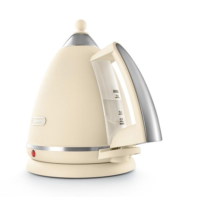 DeLonghi Argento Flora Cream Kettle 1.7 Litres Handle Spout Base Button