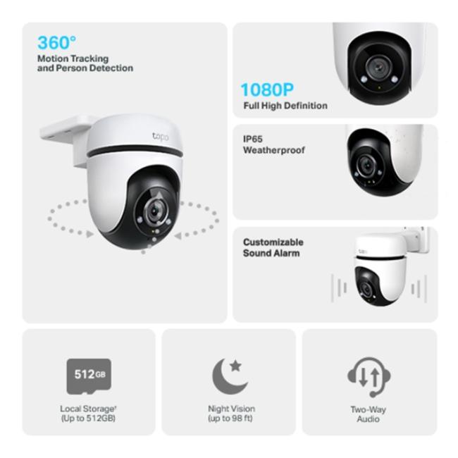 TP-Link Outdoor Pan/Tilt WiFi Security Camera - 1080p Full HD, Night Vision, 360° Coverage
