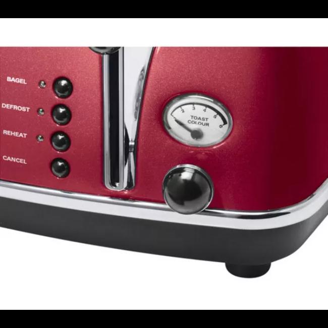 De'Longhi Icona Micalite 4 Slice Toaster Red with Bagel, Defrost, Reheat, Cancel, Toast Colour