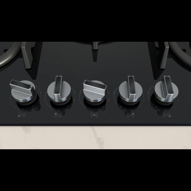 Neff N70 75cm Black Gas on Glass Hob with FlameSelect, Wok Burner, Cast Iron Supports, and Gas Safety Cut-Off