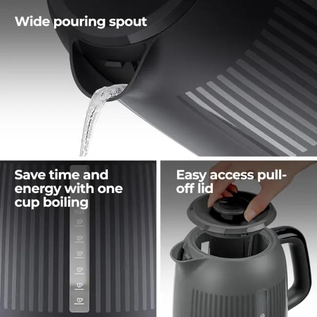 Kenwood Dusk Kettle 1.7L Slate Grey with Water Level Indicator, 360 Degree Base, Handle