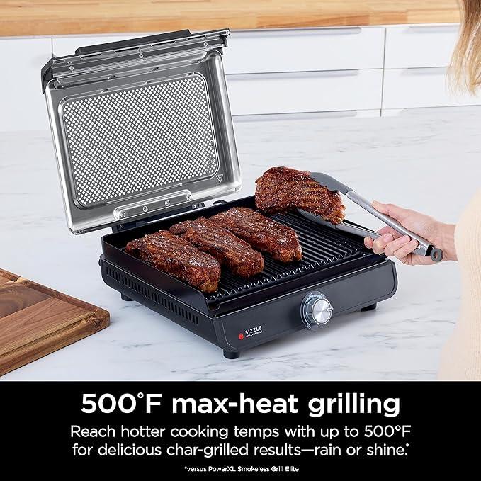 Ninja Sizzle Indoor Grill & Flat Plate | Low Smoke | High-Heat Cooking | Includes Grill Plate & Flat Plate | GR101UK | Free Delivery | 