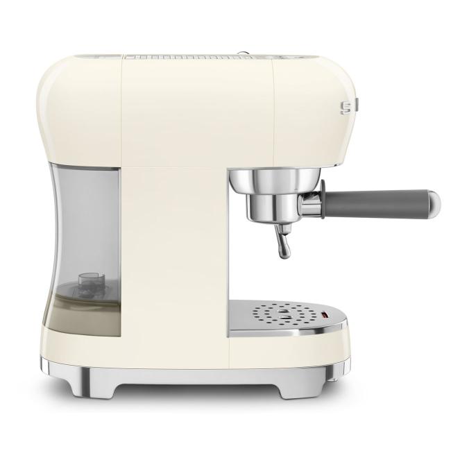 Smeg 50's Style Cream Espresso Coffee Machine ECF02CRUK - 15-Bar Pump, Thermoblock, Cappuccino System, Steam Wand, Ground Coffee/Paper Pods, Stainless Steel Filter Holder