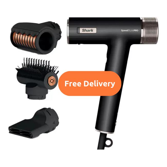 Shark SpeedStyle Pro 3-in-1 Hair Dryer Black with Turbo Concentrator, QuickSmooth Brush, FrizzFighter Finishing Tool