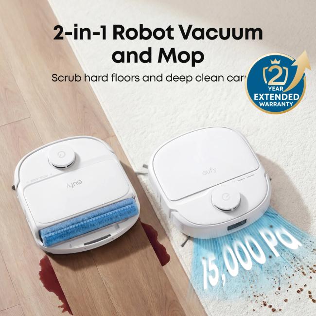 Eufy Omni C28A Robot Vacuum & Mop with 15,000 Pa Suction, 5-in-1 Station, HydroJet Mop, Auto Detangling, iPath 2.0 Nav, White