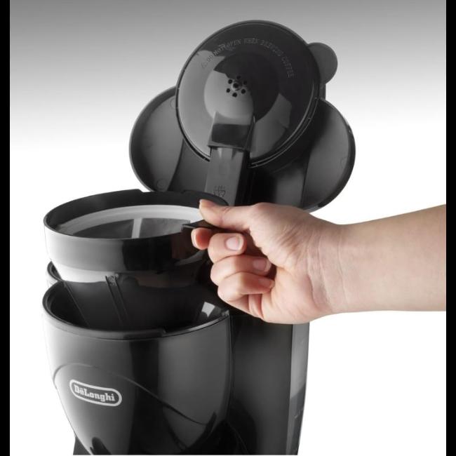 DeLonghi Filter Coffee Machine 1.25L Black Stainless Steel Glass Carafe 10 Cups Water Level Indicator On/Off Button