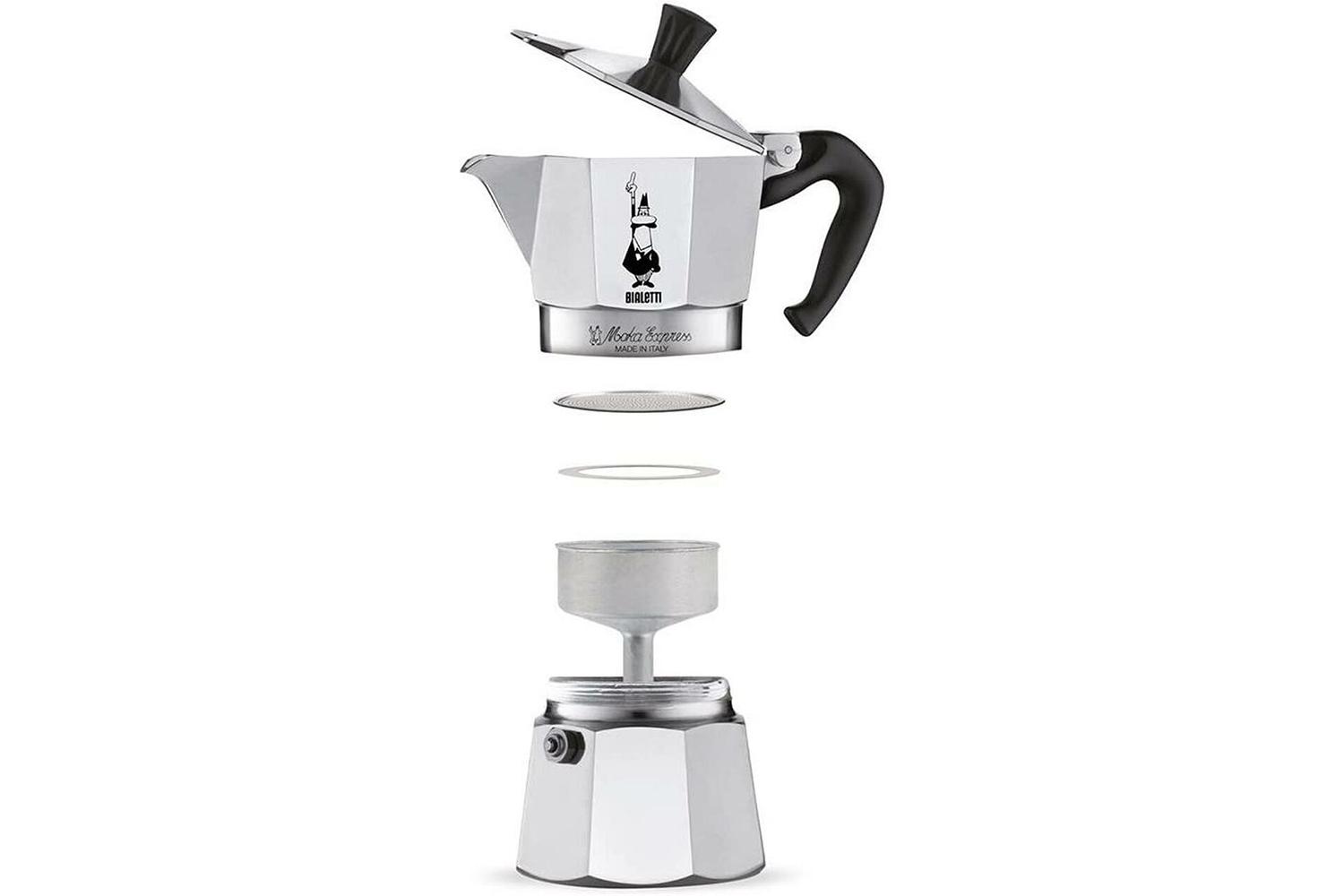 Bialetti Moka Express Coffee Maker 6 Cups Aluminum Silver Black Handle