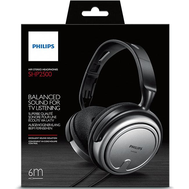 Philips TV Headphones Silver/Black | Sound Isolation, In-Cord Volume Control, Extra Long Cable