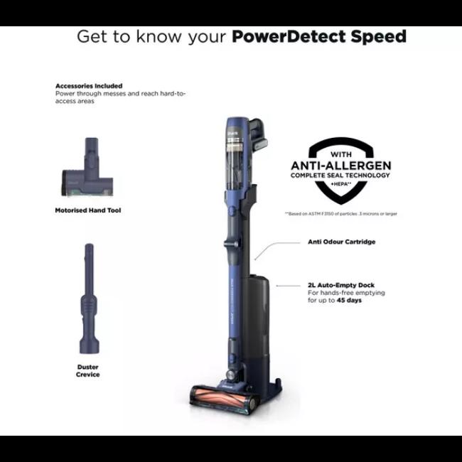 Shark PowerDetect Speed Luxe Cordless Vacuum Cleaner Ultramarine HEPA Filtration Auto-Empty Up to 60 Min Run Time