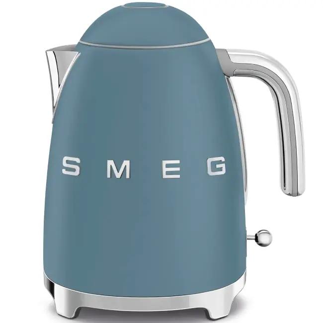Smeg 50's Style 1.7L Kettle | Storm Blue | 3000W | Soft Opening Lid, Limescale Filter, 360 Swivel Base, Auto Shut-off | Blue Kettle, Chrome Handle, Silver Base, Smeg Logo