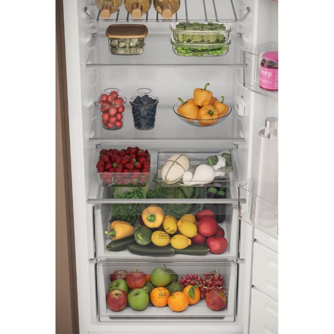 Hotpoint Integrated Fridge with Low Frost, LED Lighting, Adjustable Door Storage, Inverter Compressor, White
