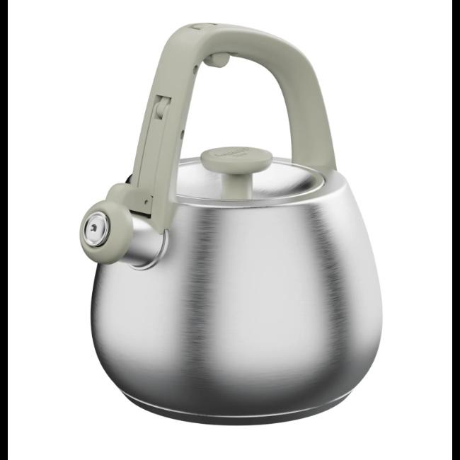 BergHoff 2L Whistling Kettle Sage Green Stainless Steel with Ergonomic Handle and Satin Finish - Suitable for All Cooktops Including Induction
