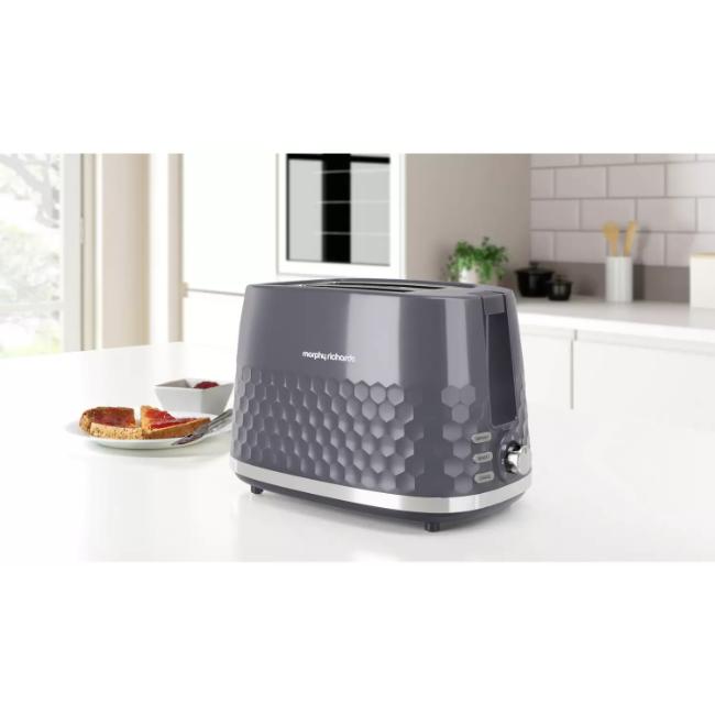 Morphy Richards Hive Toaster Grey | 2 Slice | Defrost & Reheat Setting | Variable Browning Control