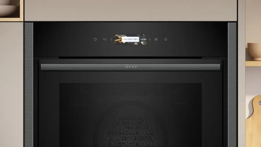 Neff N70 Electric Oven Graphite Slide & Hide Pyrolytic Cleaning Home Connect Touchscreen 71 litres