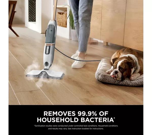 Shark SteamSpot S2001UK Steam Mop with Steam Blaster Technology - Lightweight, 3 Modes, 2x Dirt Grip Pads, 2.2kg, White/Copper