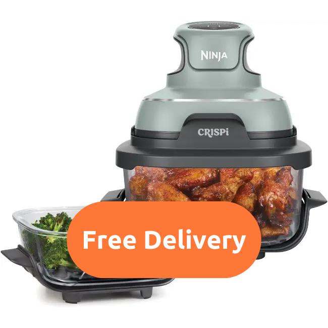 Ninja CRISPi 4-in-1 Portable Glass Air Fryer | Sage | Air Fry, Roast, Keep Warm, Recrisp | Glass