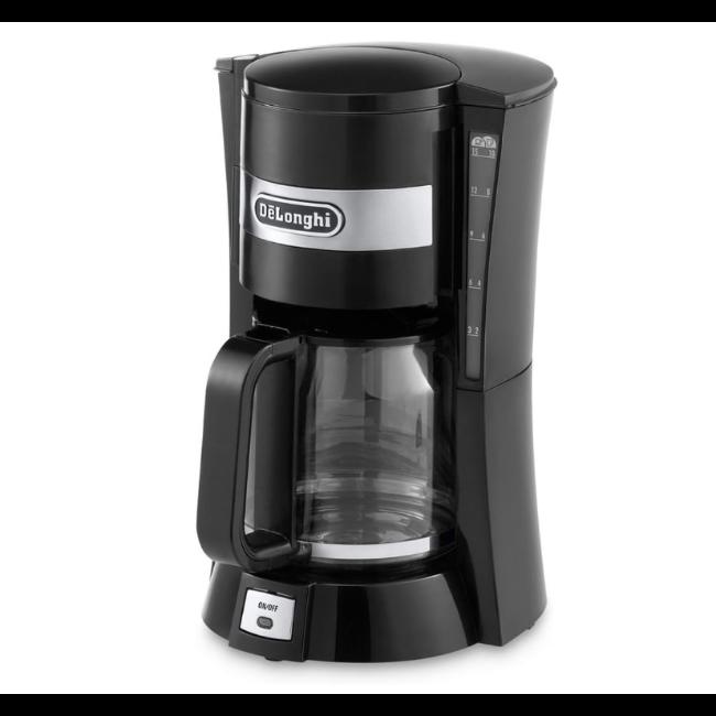 DeLonghi Filter Coffee Machine 1.25L Black Stainless Steel Glass Carafe 10 Cups Water Level Indicator On/Off Button