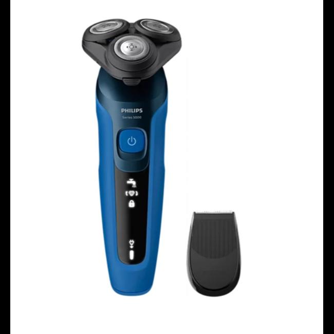 Philips Shaver Series 5000 Wet & Dry Electric Shaver with Trimmer, Blue, 45 Min Runtime, Lithium-ion Battery, 360° Contour Heads, Advanced Display, Ergonomic Grip