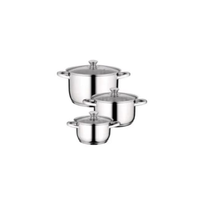 BergHoff 6 Piece Cookware Set | 18/10 Stainless Steel Induction Compatible Pots with Glass Lids & Universal Hob Compatibility