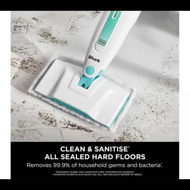Shark Steam Mop | Green | Lightweight | Manual Pump Action | Machine-washable Pads | 5.5m Cord | Removable Tank