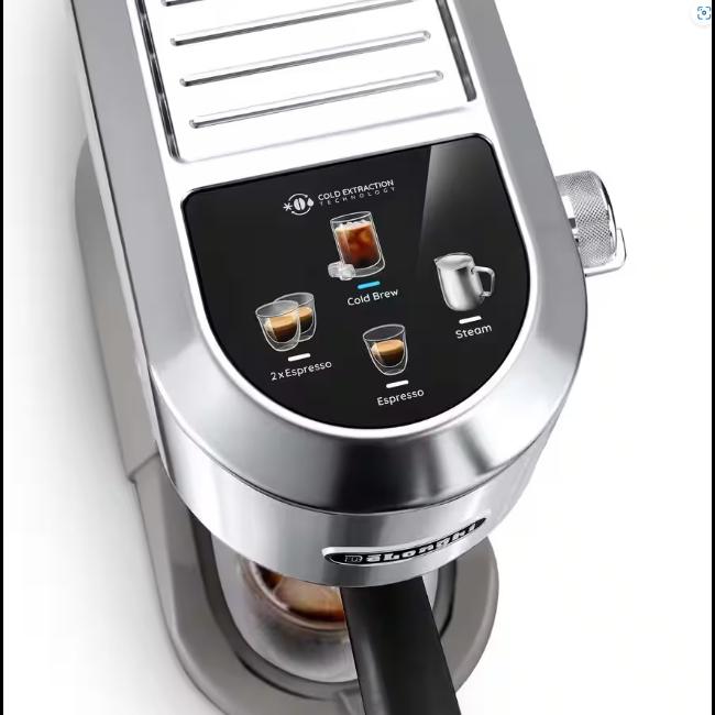 Delonghi Dedica Duo Espresso Coffee Machine with Cold Brew & Advanced Milk Steam Wand | Stainless Steel | 15cm Wide | 15-bar Pump Pressure