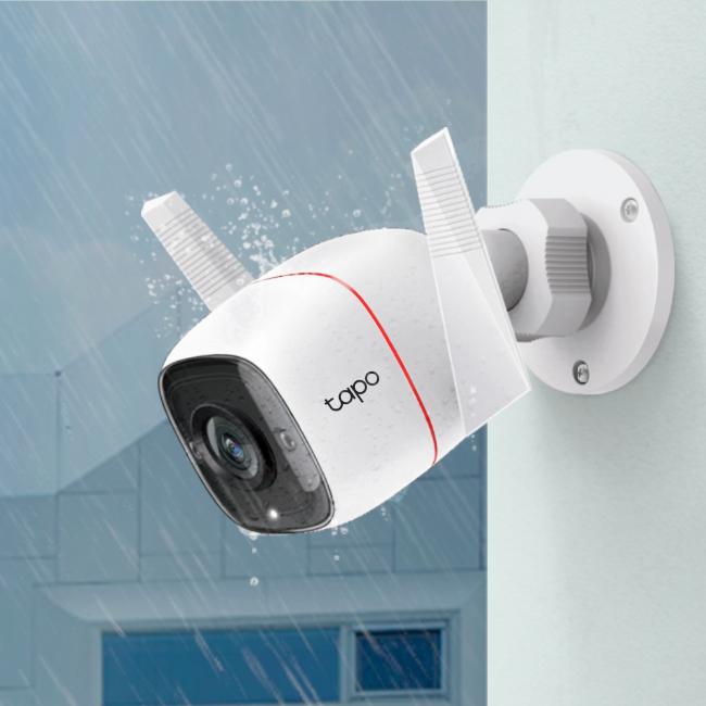 TP-Link Tapo Outdoor Wi-Fi Security Camera 3MP with Night Vision, 2-way audio. Features: Antenna, Lens, White