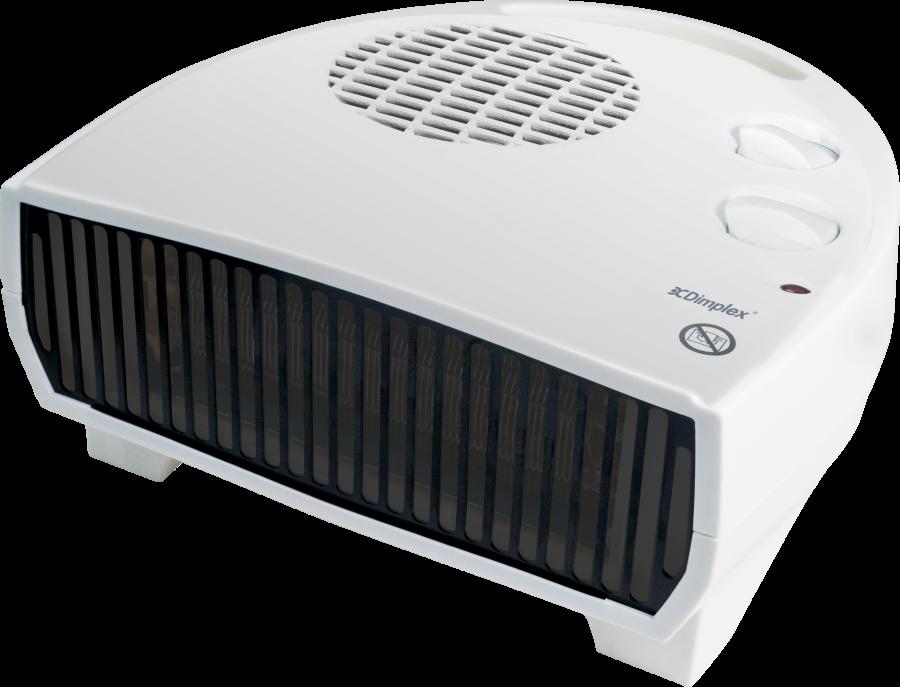 Dimplex 3kW Flat Fan Heater White | 2 heat settings, frost protection, thermostatically controlled, cool air blow feature, freestanding | Image Features: White, Black Grill, Dimplex Logo, Power Indicator