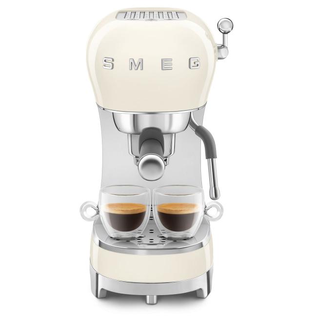 Smeg 50's Style Cream Espresso Coffee Machine ECF02CRUK - 15-Bar Pump, Thermoblock, Cappuccino System, Steam Wand, Ground Coffee/Paper Pods, Stainless Steel Filter Holder