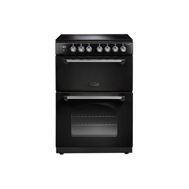 Rangemaster Classic 60cm Induction Cooker Black & Chrome with Slow Cook, Oven Light, Rotary Control, Easy Clean Enamel, 4 Burners, Digital Display, Double Oven, Chrome Handles
