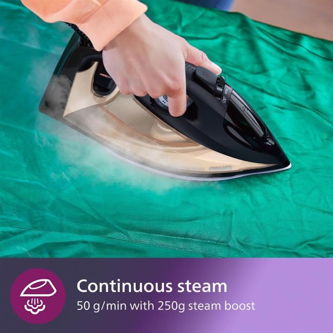 Philips 7000 Series Steam Iron Black/Gold - Steam Glide Elite soleplate, Quick Calc Release, Vertical steam function, Automatic shut-off