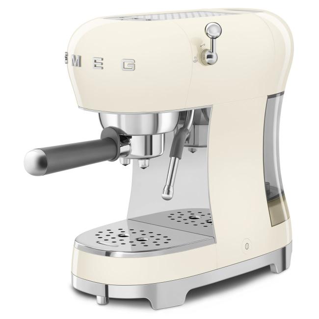 Smeg 50's Style Cream Espresso Coffee Machine ECF02CRUK - 15-Bar Pump, Thermoblock, Cappuccino System, Steam Wand, Ground Coffee/Paper Pods, Stainless Steel Filter Holder