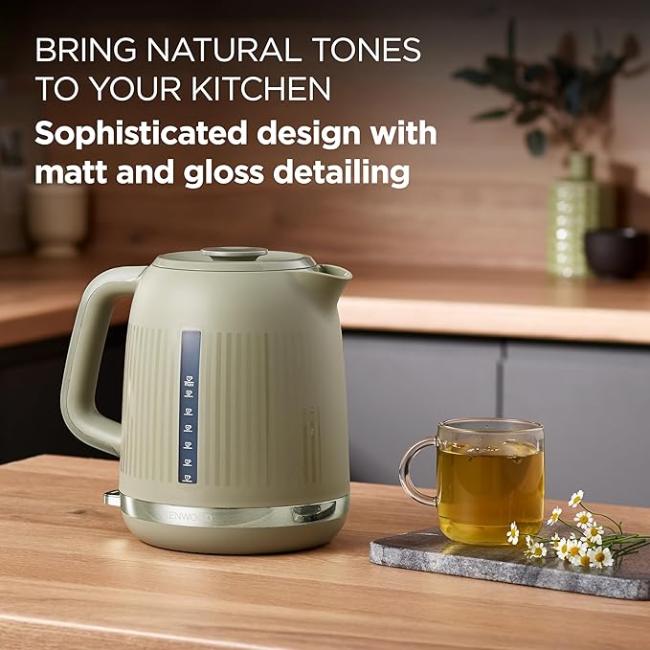 Kenwood Dusk Kettle Olive Green 1.7L 3000W | Water Level Indicator, Handle, Base, Spout, Lid, Striped Design