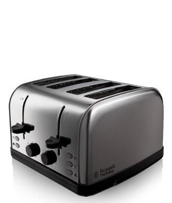 Russell Hobbs Futura 4 Slice Toaster Silver - Brushed Stainless Steel, Frozen Bread, Cancel, Reheat, Bagel, Crumb Tray