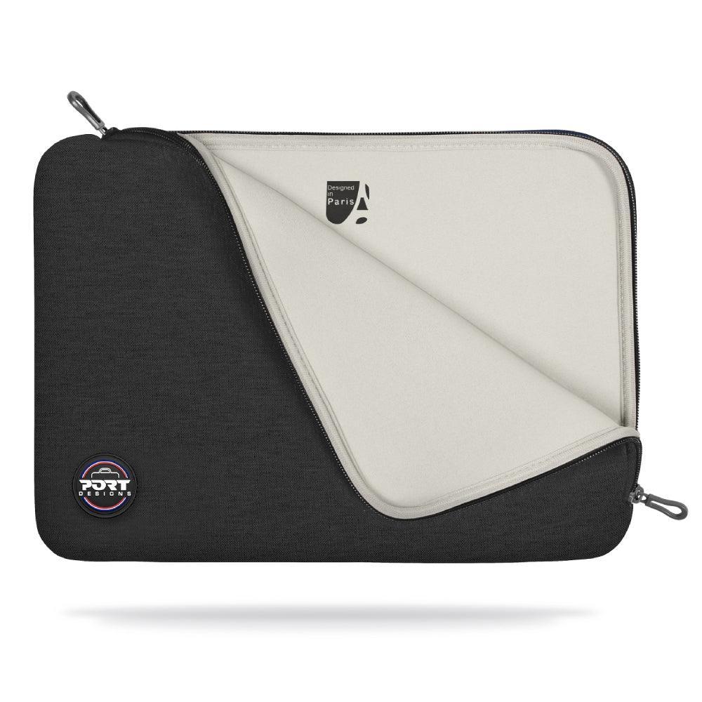 Port Designs Torino II 15.6" Black Neoprene Laptop Sleeve with L-shaped opening and double zips